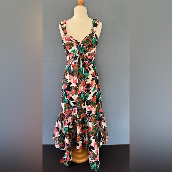 MISA Los Angeles Floral Dress Esperanza Asymmetrical Hem Ruched Bust Midi small - Picture 5 of 16